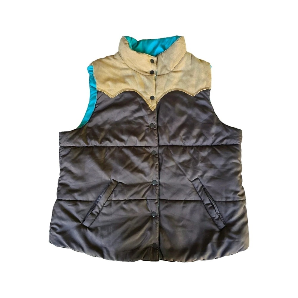 Roper Reversible Vest Men's Size M Brown And Teal Button Up Faux Suede